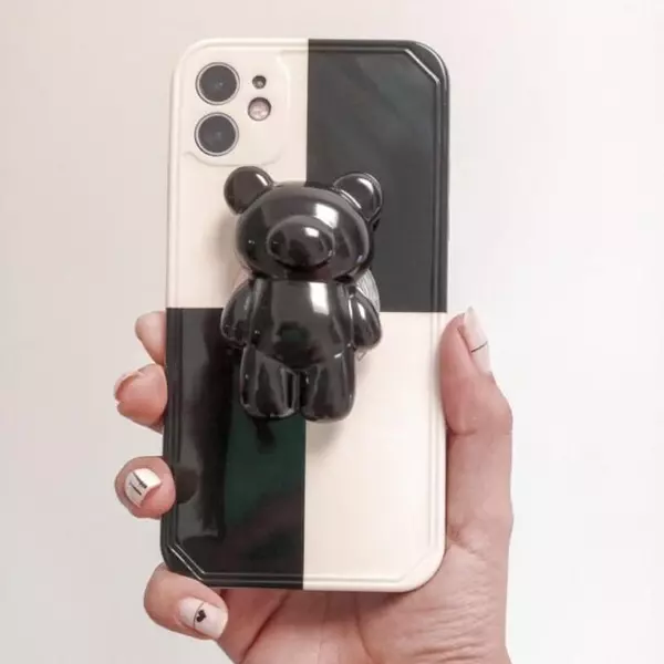 Case Blanco Y Negro Con Popsocket De Oso Iphone13pro+