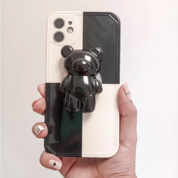 Case Blanco Y Negro Con Popsocket Oso Iphone12pro