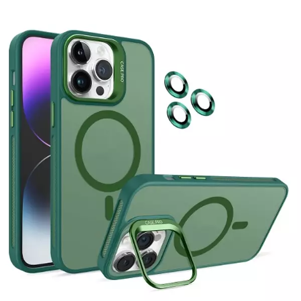 Case Magsafe Verde Mate Protector Cámaras Iphone15pro