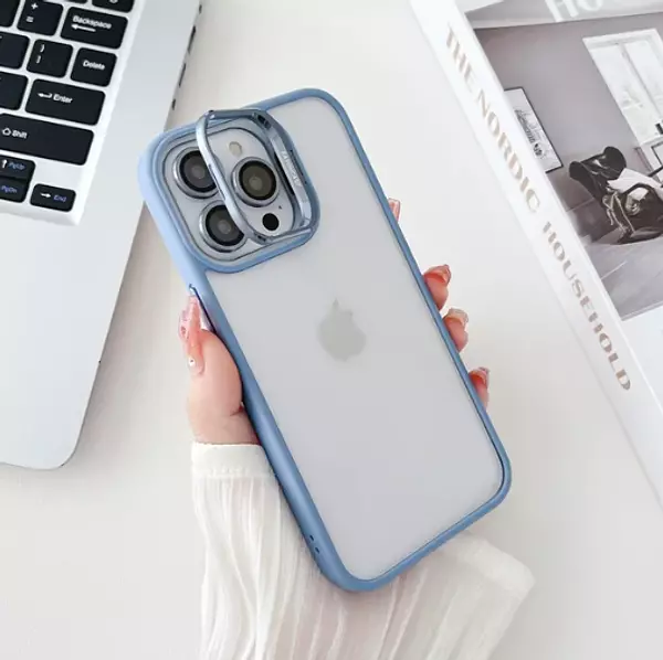 Case Borde Azul Soporte Protector Cámara Iphone13pro+