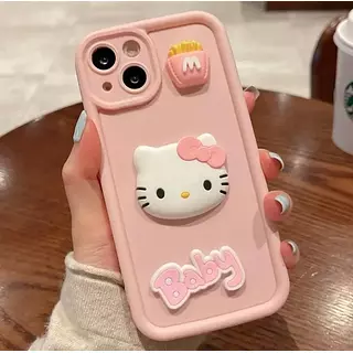 Case Rosado Hello Kitty Apliques Protc. Cámaras Iphone13