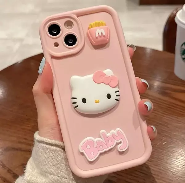 Case Rosado Hello Kitty Apliques Protc. Cámaras Iphone13