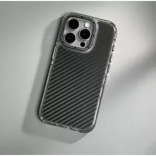 Case Borde Gris Fibra Carbono Soporte Cámara Iphone14pro+