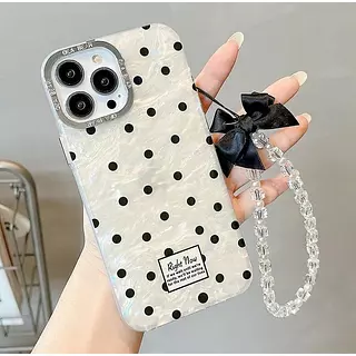 Case Nácar Puntos Negros Con Strap Iphone15plus