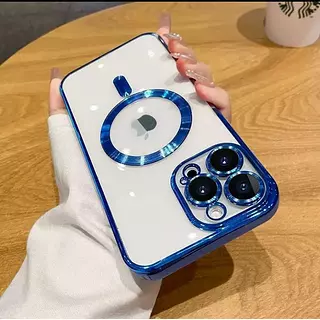Case Magsafe Borde Azul Protector Cámaras Iphone15pro
