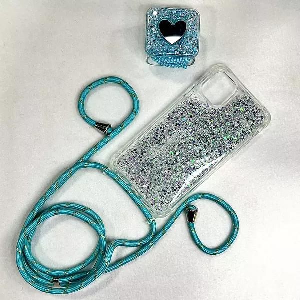 Case De Lujo Brillante Con Strap Azul Para Iphone 11