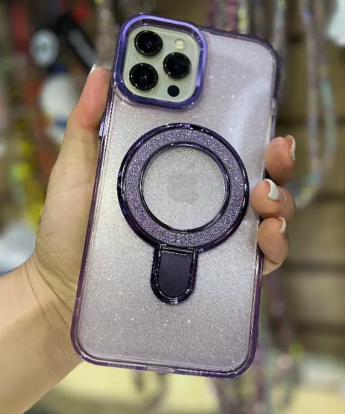 Case Magsafe Escarchado Morado Con Soporte Para Iphone 14pro