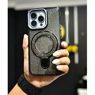 Case Magsafe Escarchado Negro Con Soporte Para Iphone 15
