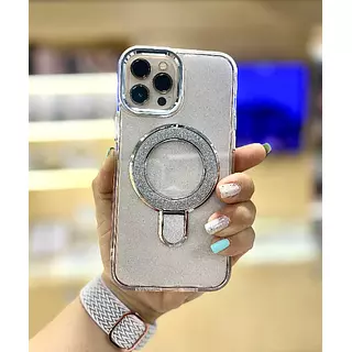 Case Magsafe Escarchado Transparente Soporte Iphone 15pro+