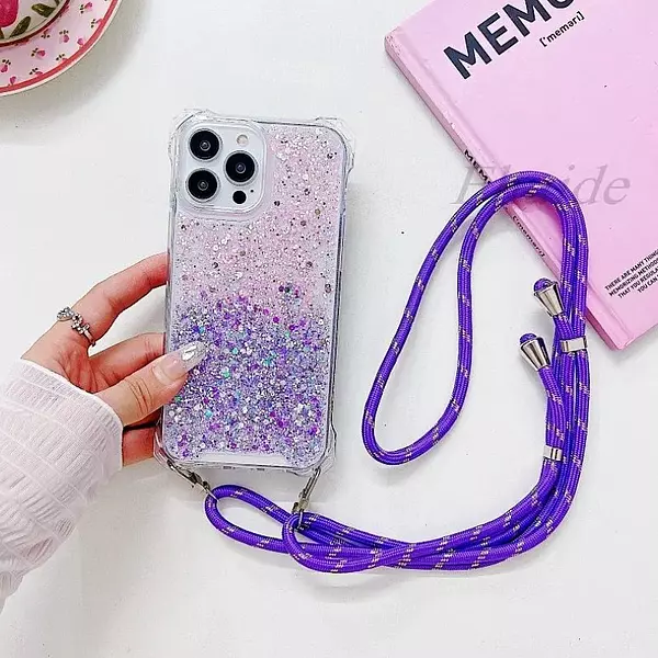 Case De Lujo Brillante Con Strap Morado Para Iphone 15