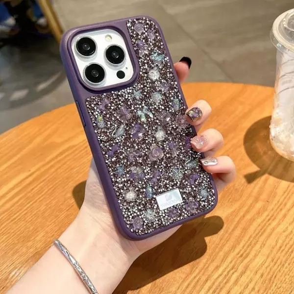 Case Diseño Swarovski Morado Iphone 14 Pro+