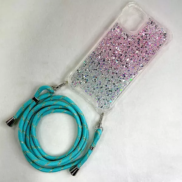 Case Lujo Brillante Con Strap Azul Iphone 14