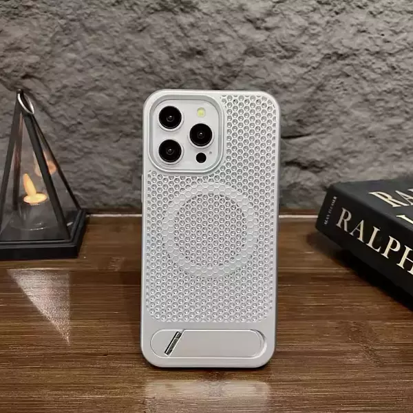 Case De Lujo Con Soporte Y Magsafe Plateado Iphone 14 Pro