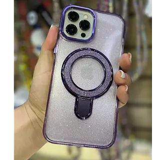 Case Magsafe Escarcha Morado Soporte Iphone 14plus