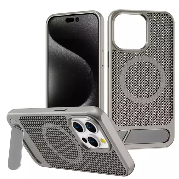 Case De Lujo Soporte Magnetico Silver Para Iphone 15 Pro+