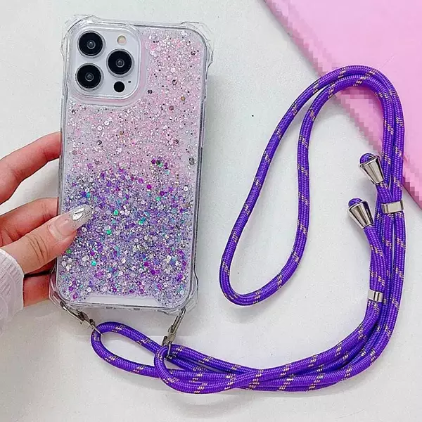 Case De Lujo Brillante Con Strap Morado Para Iphone 15 Pro