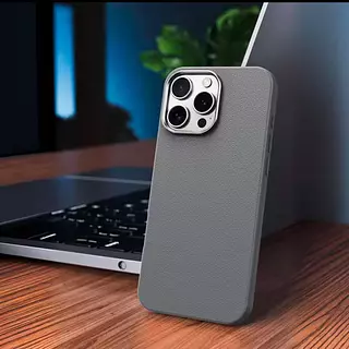 Case Diseño Cuero Magsafe Gris Iphone 16plus