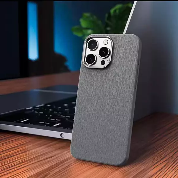 Case Diseño Cuero Magsafe Gris Iphone 16pro+