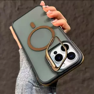 Case Magsafe Borde Dorado Soporte Iphone 14pro+