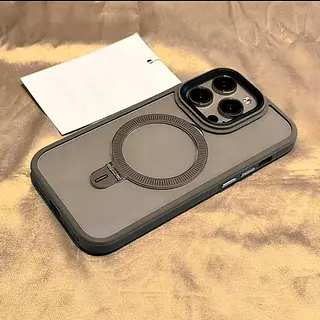 Case Transparente Magsafe Soporte Borde Gris Iphone 16pro