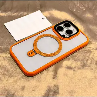 Case Transparente Magsafe Soporte Borde Naranja Iphone16pro+