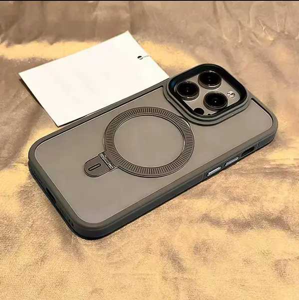 Case Transparente Magsafe Soporte Borde Gris Iphone 16