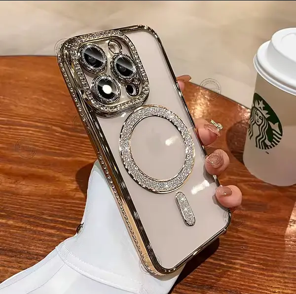 Case Magsafe Borde Dorado Escarcha Cámaras Iphone 16pro+