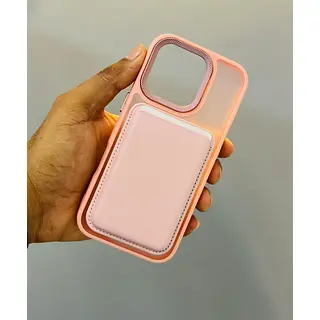 Case Magsafe Tarjetero En Cuero Rosado Iphone 16