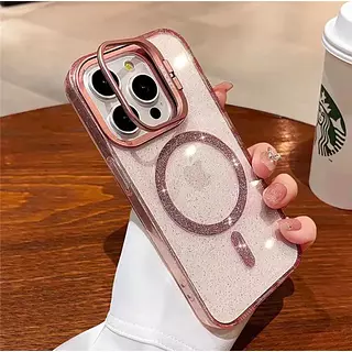 Case Magsafe Rosado Escarcha Soporte Iphone 16pro+