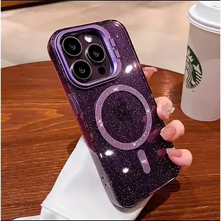 Case Magsafe Morado Escarcha Soporte Iphone 16plus