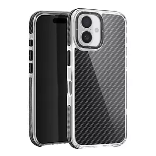 Case Borde Gris Fibra Carbono Soporte Cámara Iphone 15pro+