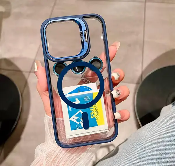 Case Magsafe Borde Azul Protector Cámaras Iphone 15