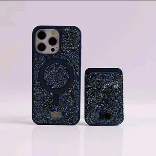 Case Diseño Swarovski Tarjetero Azul Iphone 16