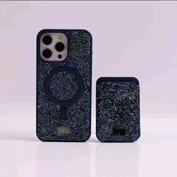Case Diseño Swarovski Tarjetero Azul Iphone 16