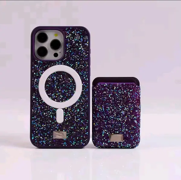 Case Diseño Swarovski Tarjetero Morado Iphone 16