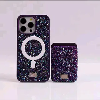 Case Diseño Swarovski Tarjetero Morado Iphone 15