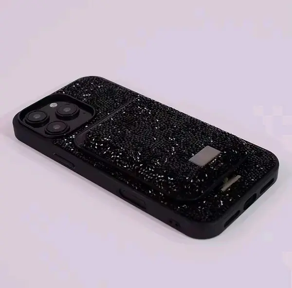 Case Diseño Swarovski Tarjetero Negro Iphone 15 Pro+
