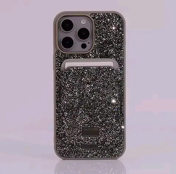 Case Diseño Swarovski Tarjetero Gris Iphone 13 Pro+