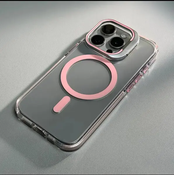 Case Magsafe Soporte Protector Camaras Rosado Iphone 16