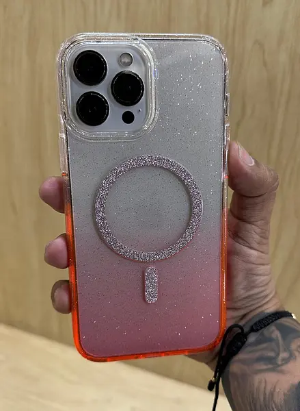 Case Transparente Magsafe Escarcha Naranja Iphone 16pro
