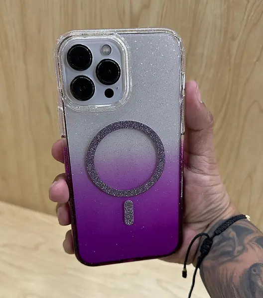 Case Transparente Magsafe Escarcha Morado Iphone 15pro+