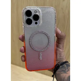 Case Transparente Magsafe Escarcha Naranja Iphone 14pro+