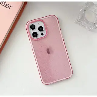 Case Escarcha Rosado Borde Blanco Iphone 15