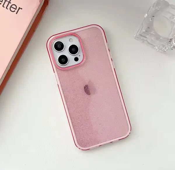 Case Escarcha Rosado Borde Blanco Iphone 13